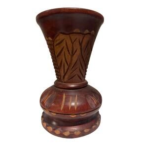 Carved Wooden Wood 9" Vase